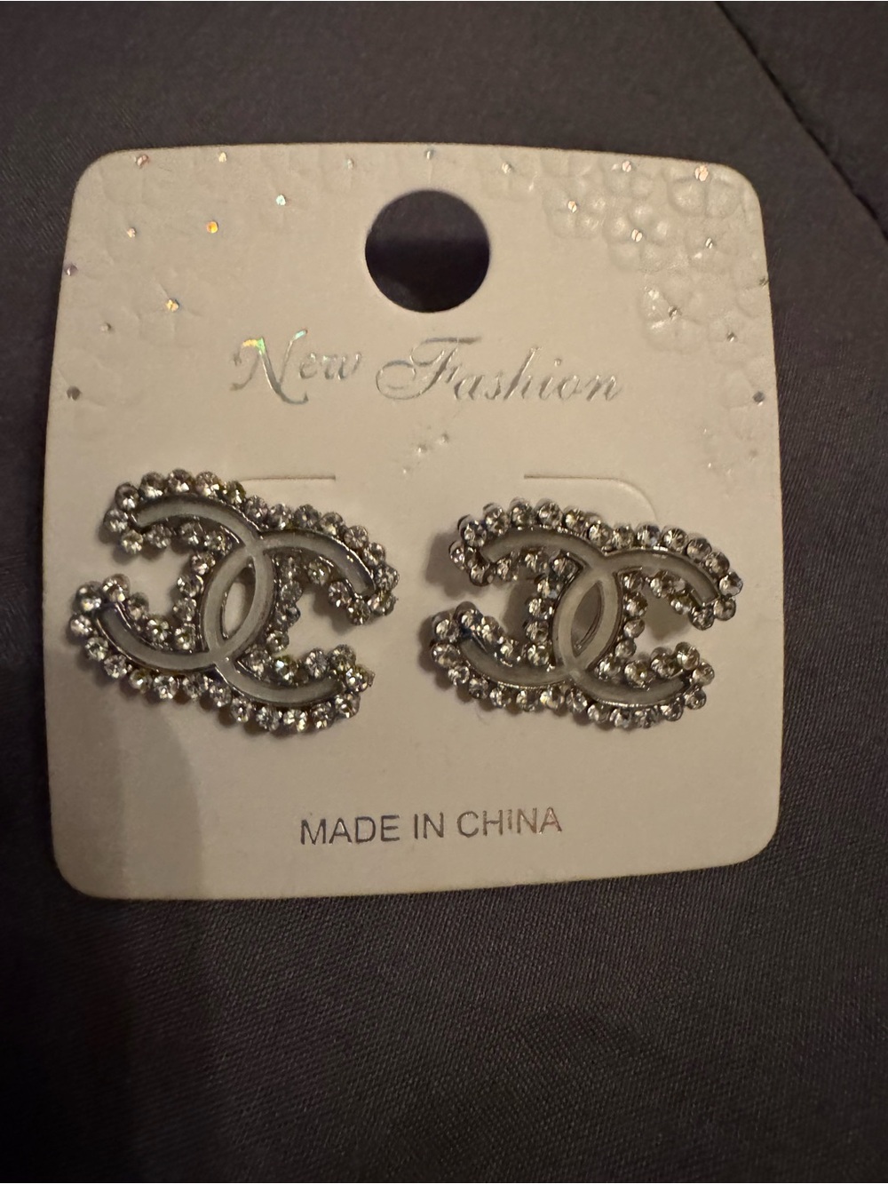Crystal Double-C Logo Stud Earrings - Silver Tone